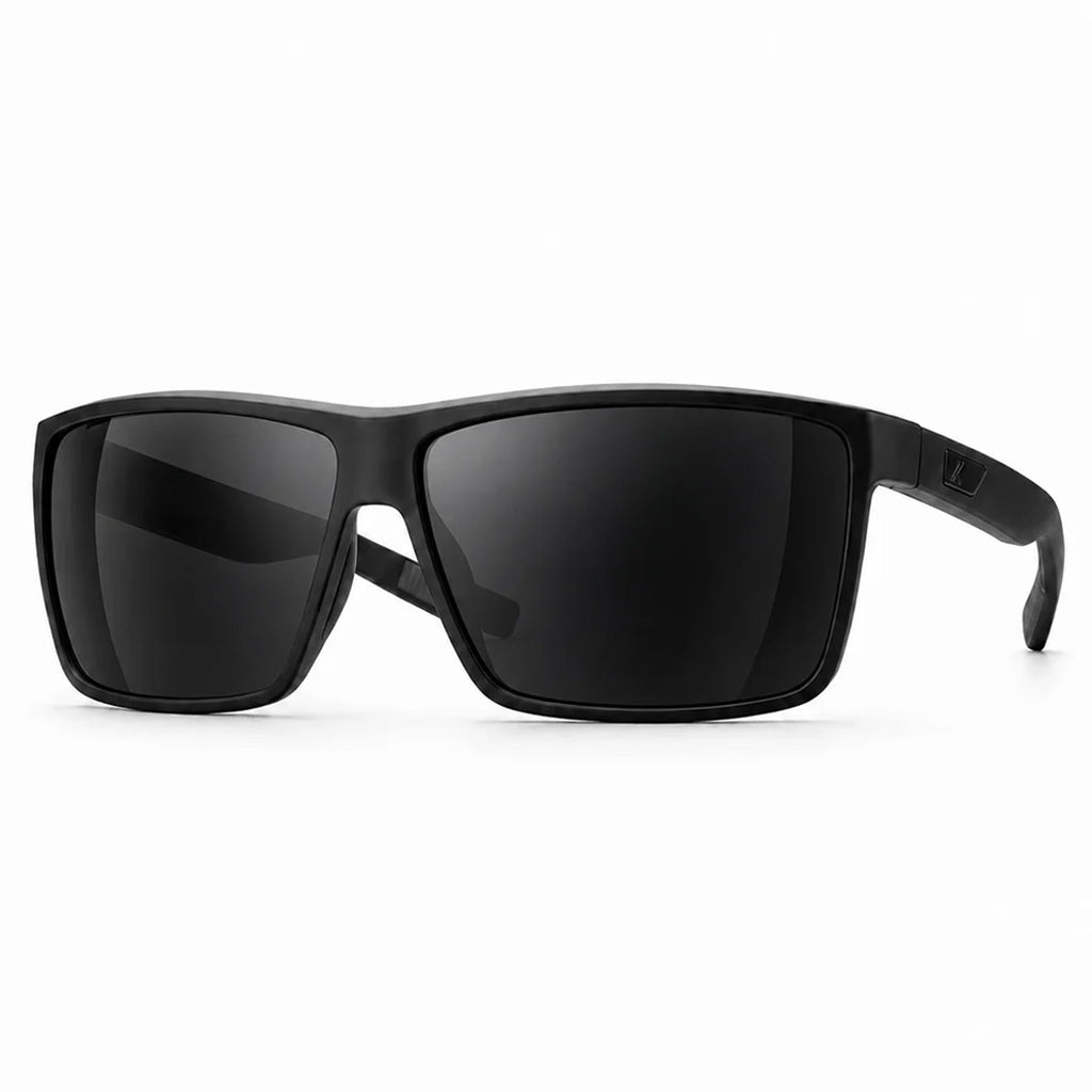 Black sunglasses with dark lenses on a white background