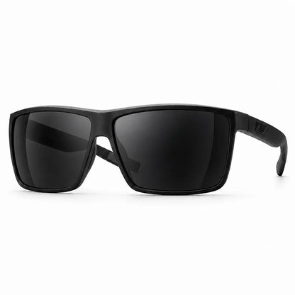 Black sunglasses with dark lenses on a white background